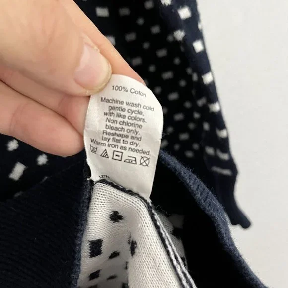 J Crew Navy & White Polka Dot 3/4 Sleeve Cotton Pullover Sweater Size Small - Picture 3 of 5